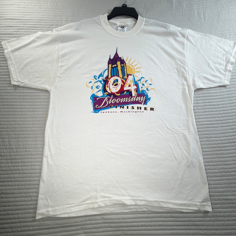 Jerzees T-Shirt Mens XL White Good 1994 Bloomsday Finisher Spokane Graphic Tee